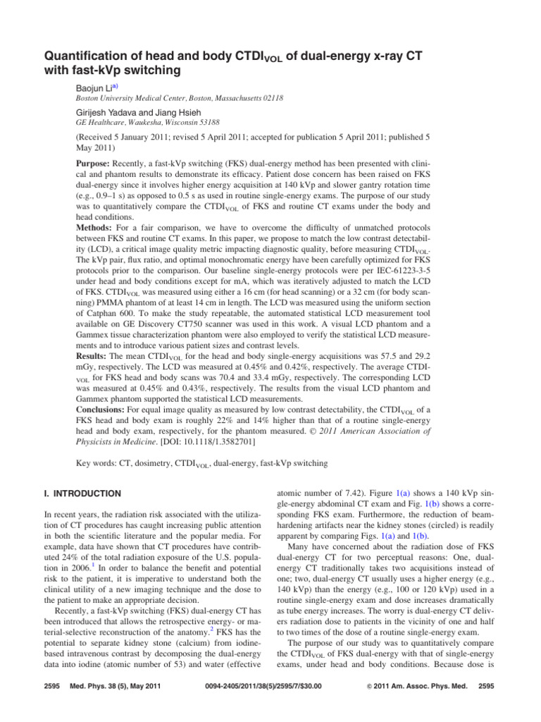 Quantification of Head and Body CTDIVOL of Dual-Energy X-Ray CT With ...