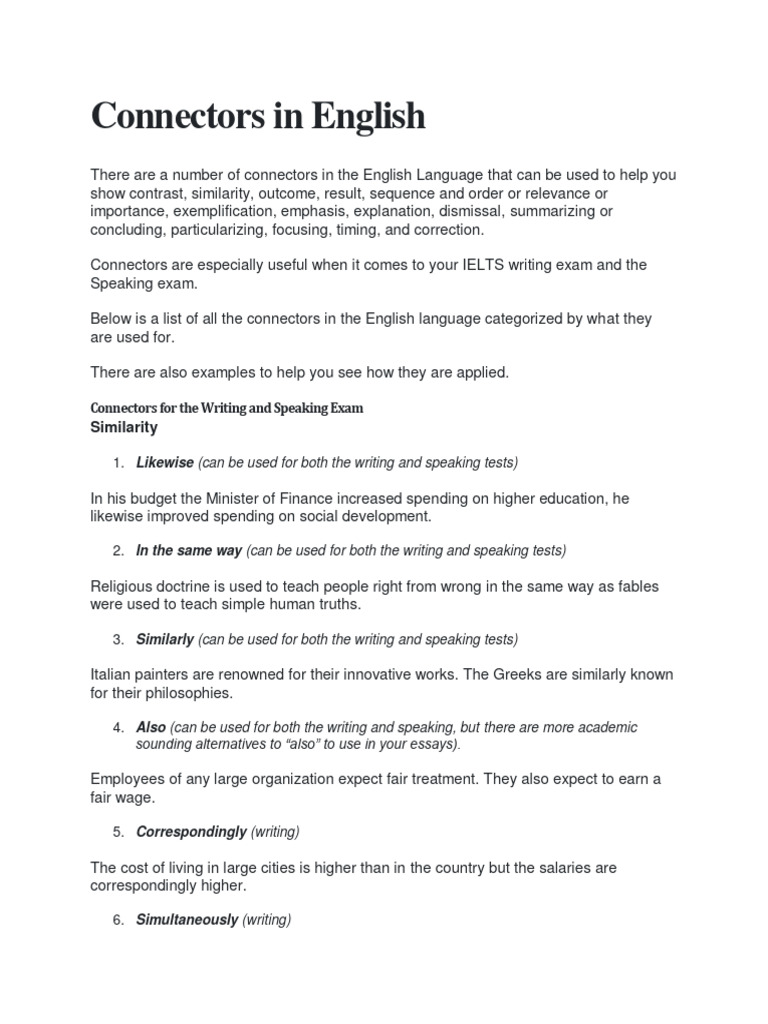 Connectors in English | PDF | Cost Of Living | Employment
