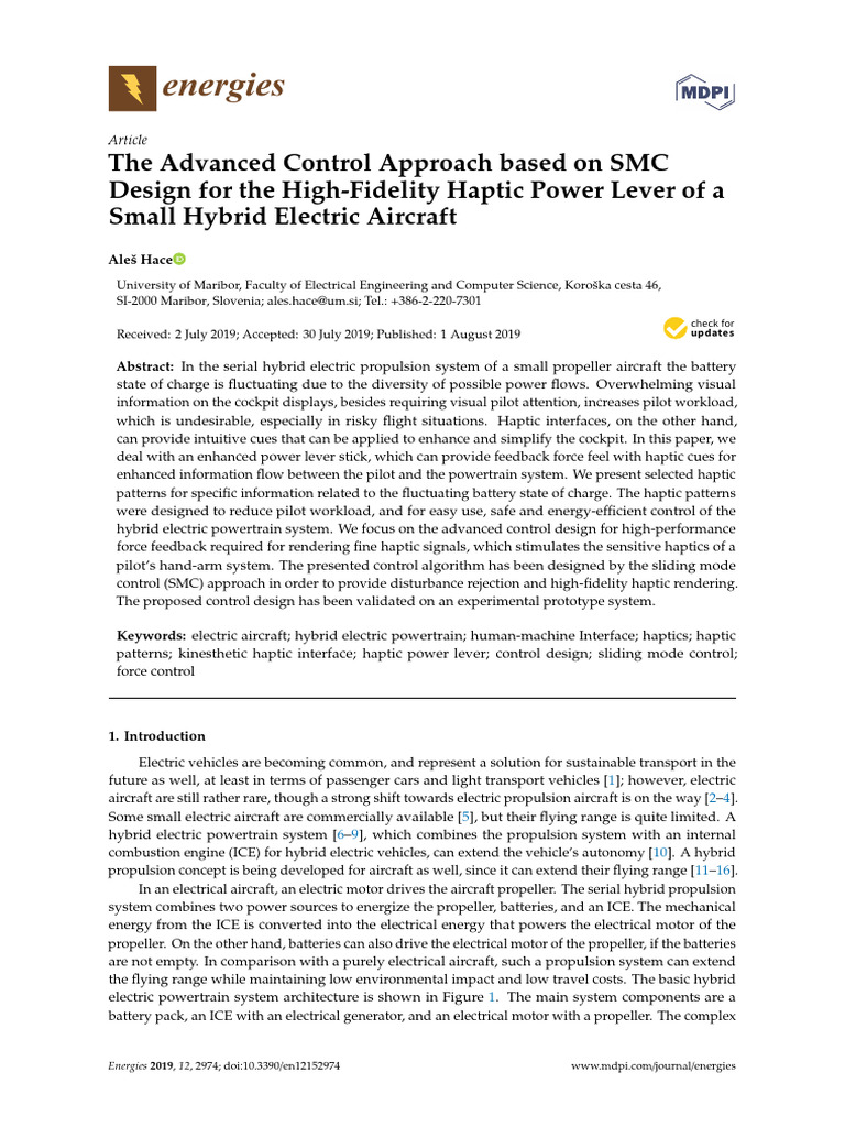 Haptic Control for Hybrid Electric Aircraft | PDF | Hybrid Vehicle ...