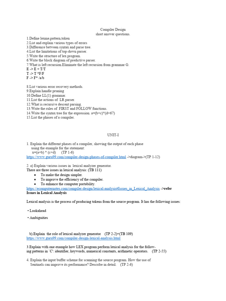 CD Unit-1,2 Important | PDF | Parsing | Theoretical Computer Science