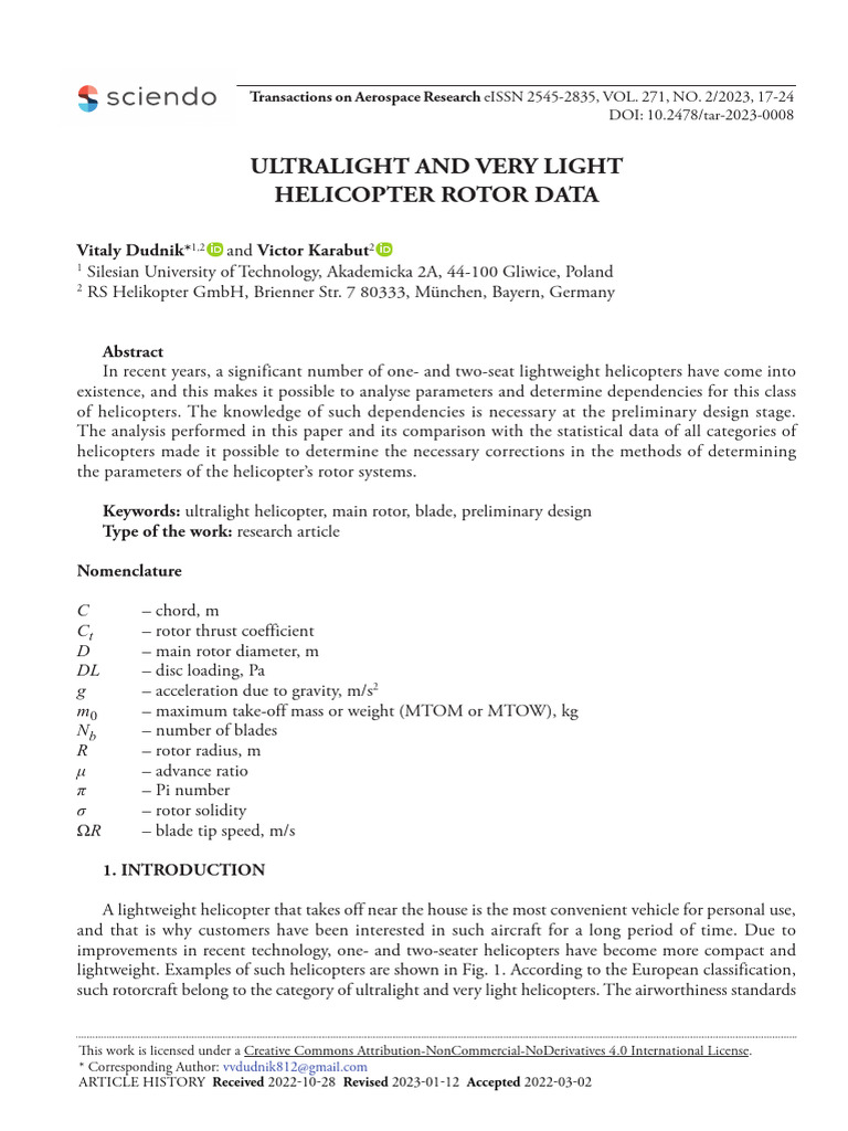 Ultralight and Very Light Helicopter Rotor Data | PDF | Helicopter ...