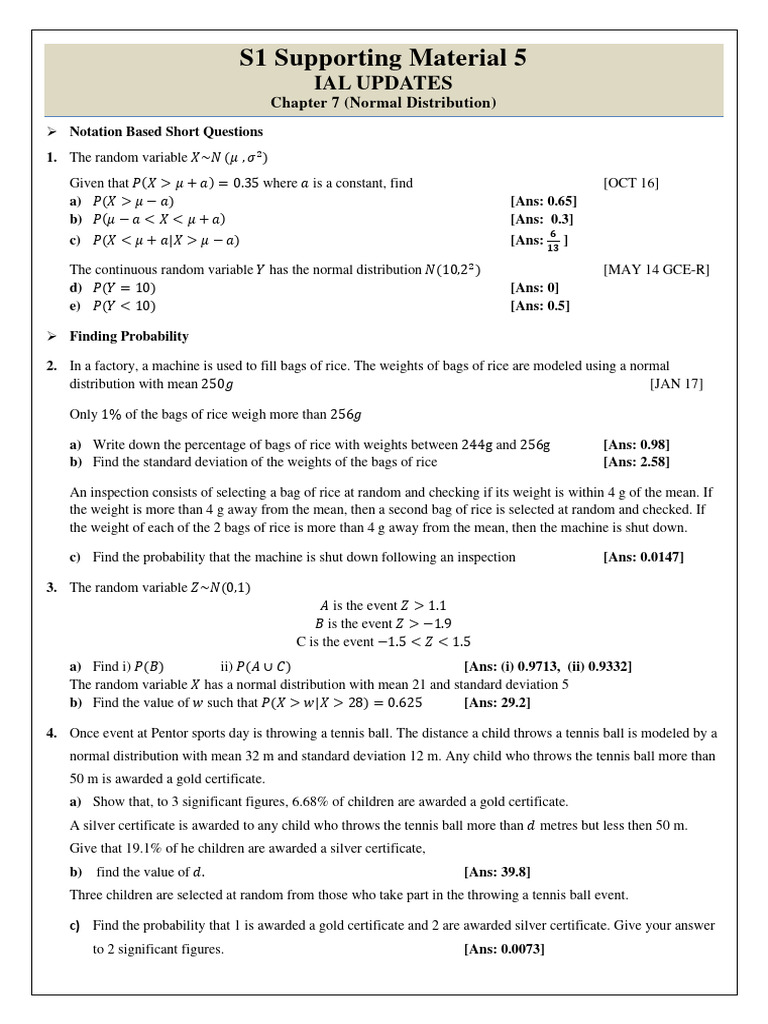 S1 Supporting Material 5 Ch 7 Normal Distribution Ial Updates