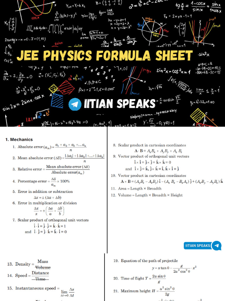JEE Physics Formula Sheet Guide | PDF | Chemical Reactions