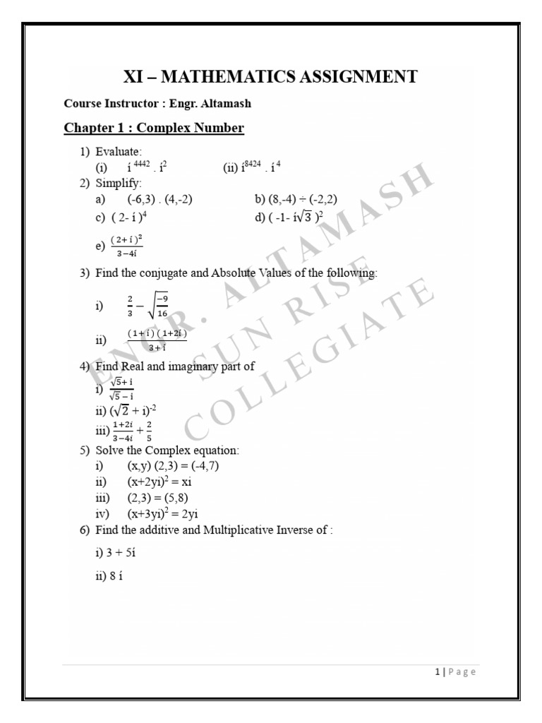 Complex Numbers and Matrices Assignment | PDF | Matrix (Mathematics ...