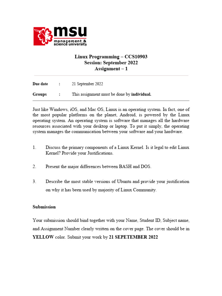 CCS10903 - Sep 22 - Assignment 1 | PDF | Kernel (Operating System) | Linux