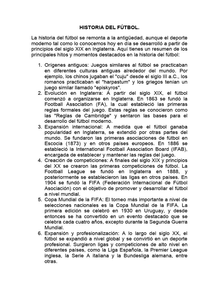 Historia Del Fútbol Noveno Año | PDF | Asociación de Futbol | Códigos ...