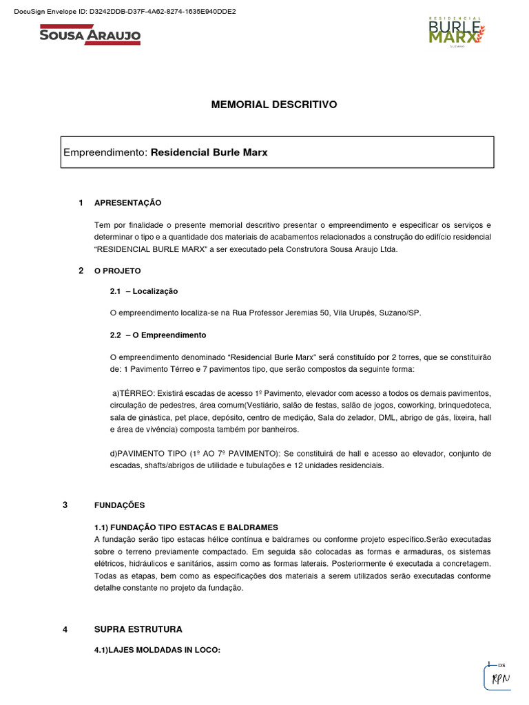 Memorial Descritivo - Residencial Burle Marx | Download grátis PDF ...