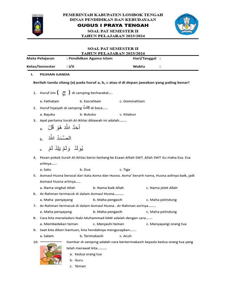 Soal Ujian Kelas 1 Agama Pdf