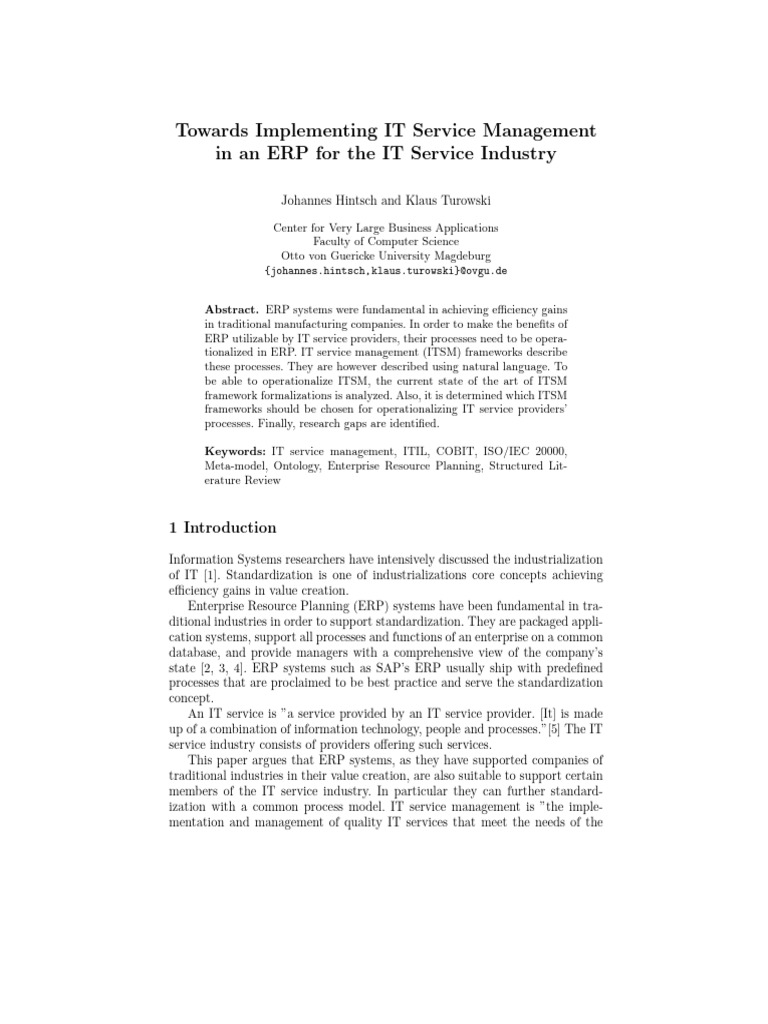 Implementing ITSM in ERP for IT Services | PDF | It Service Management ...
