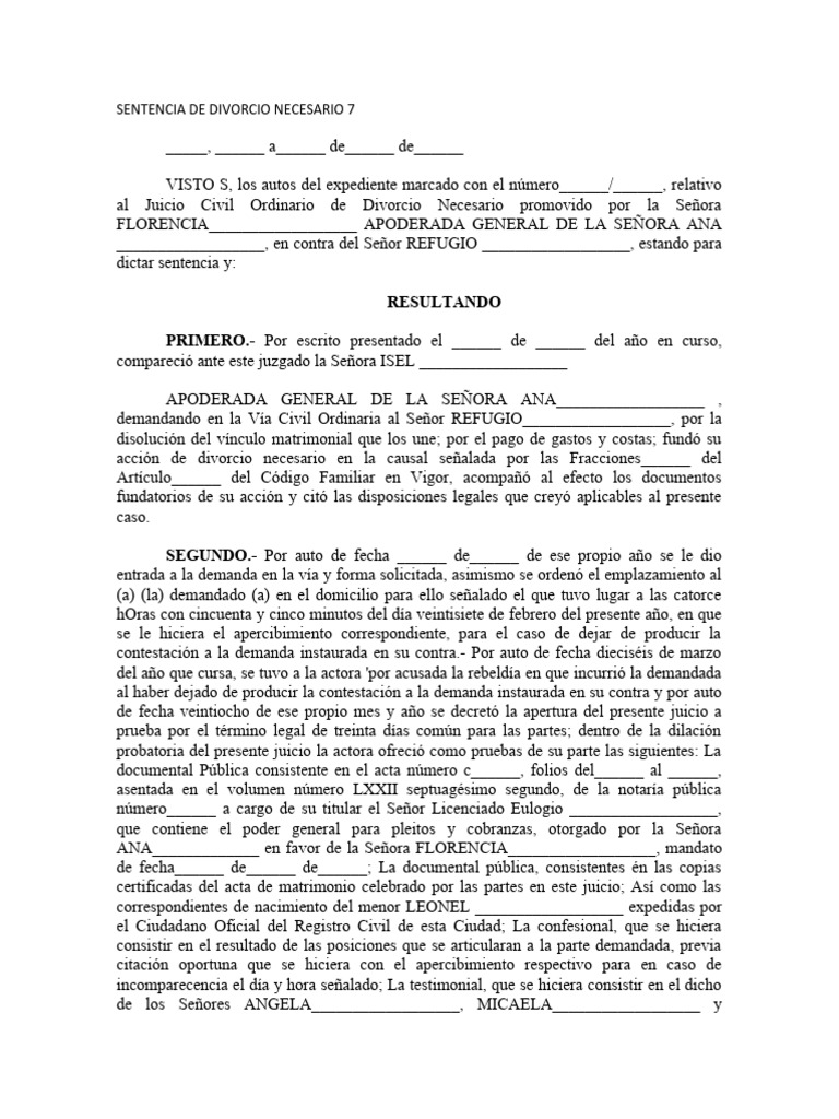 Sentencia de Divorcio Necesario 2023 | PDF | Divorcio | Sentencia (ley)