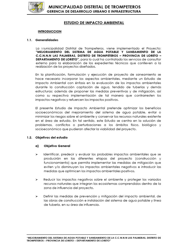 Estudio Ambiental para Agua Potable en Loreto | PDF | Entorno natural ...