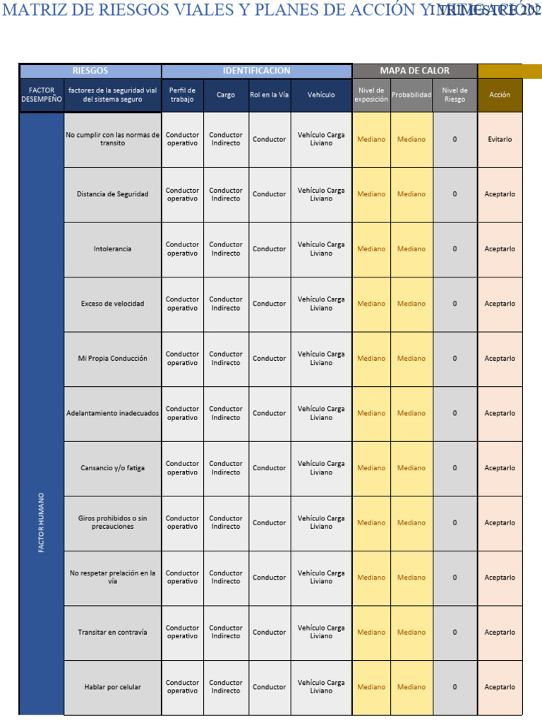 Matriz de Riesgos Viales y Planes - V3 | PDF | Seguridad vial
