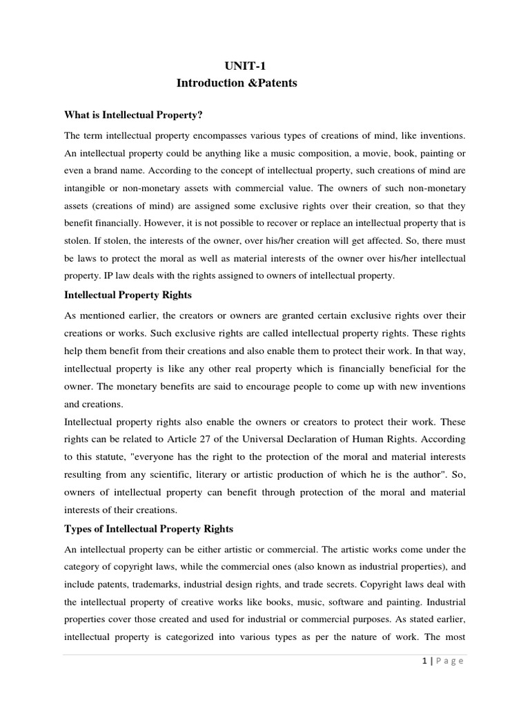Unit 1 notes pdf patent application patent
