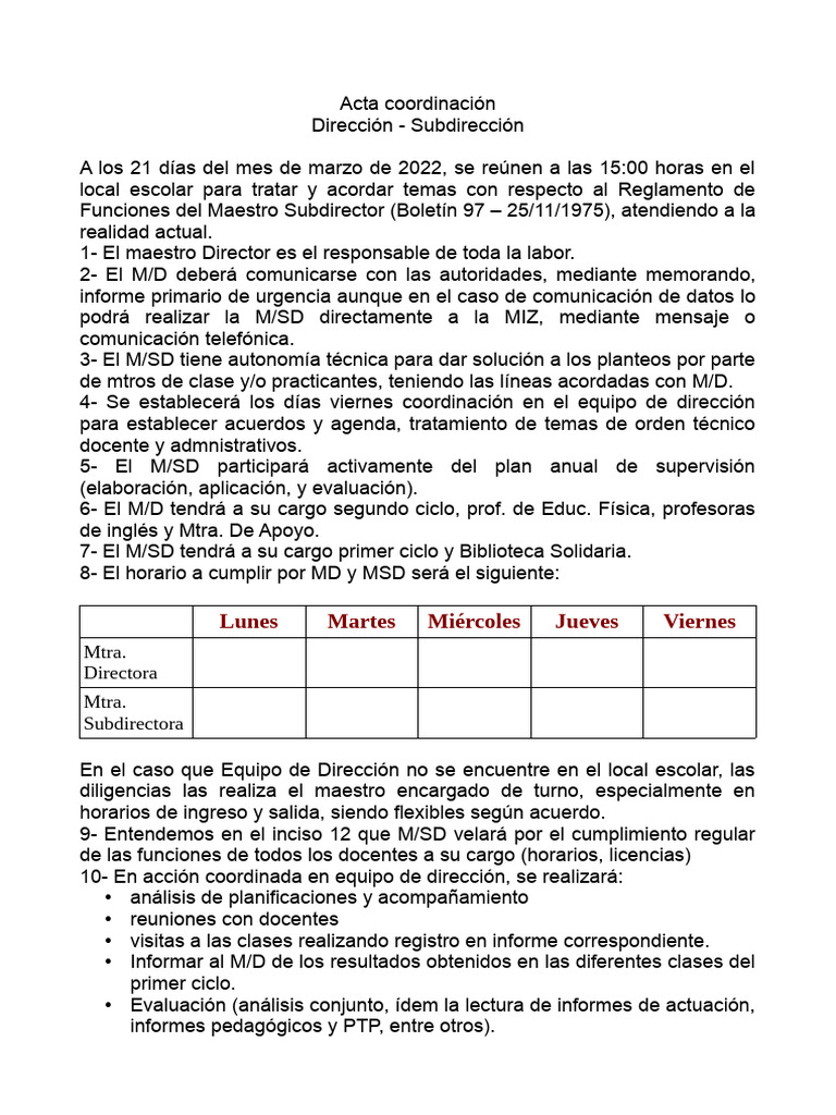 Coordinación de Funciones del Subdirector | PDF