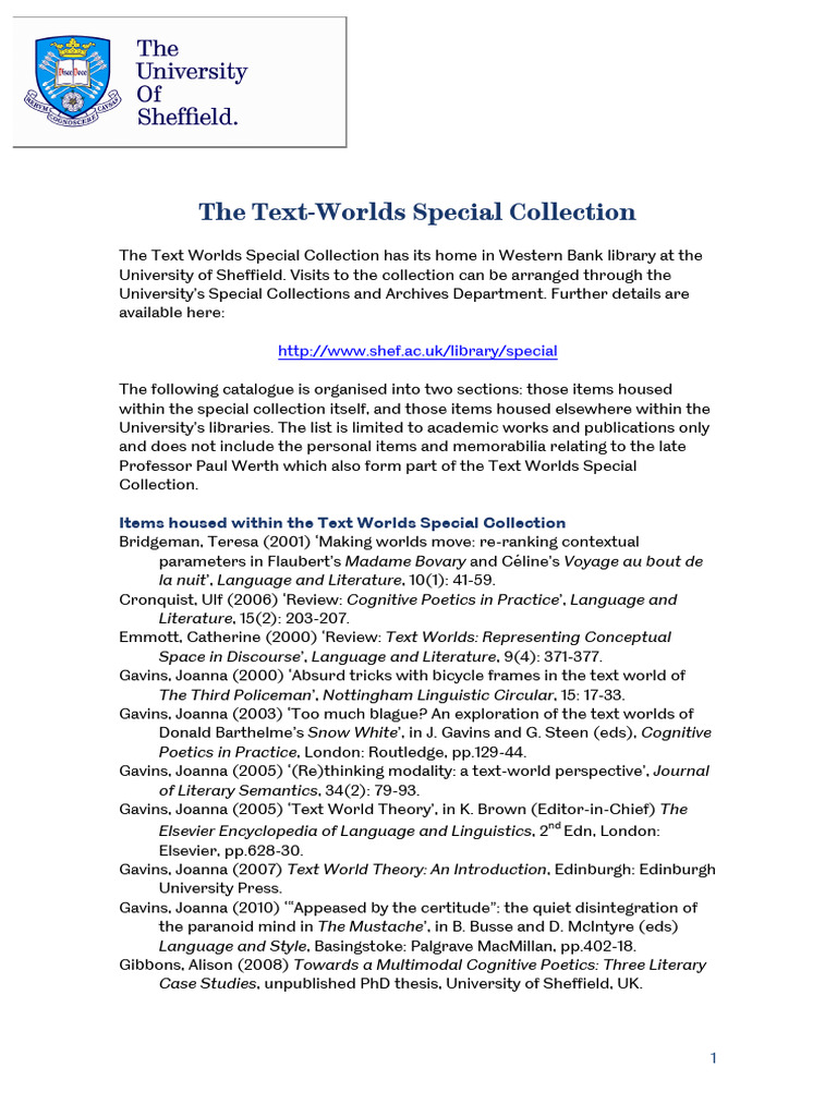 The text worlds theory bibliography pdf linguistics human