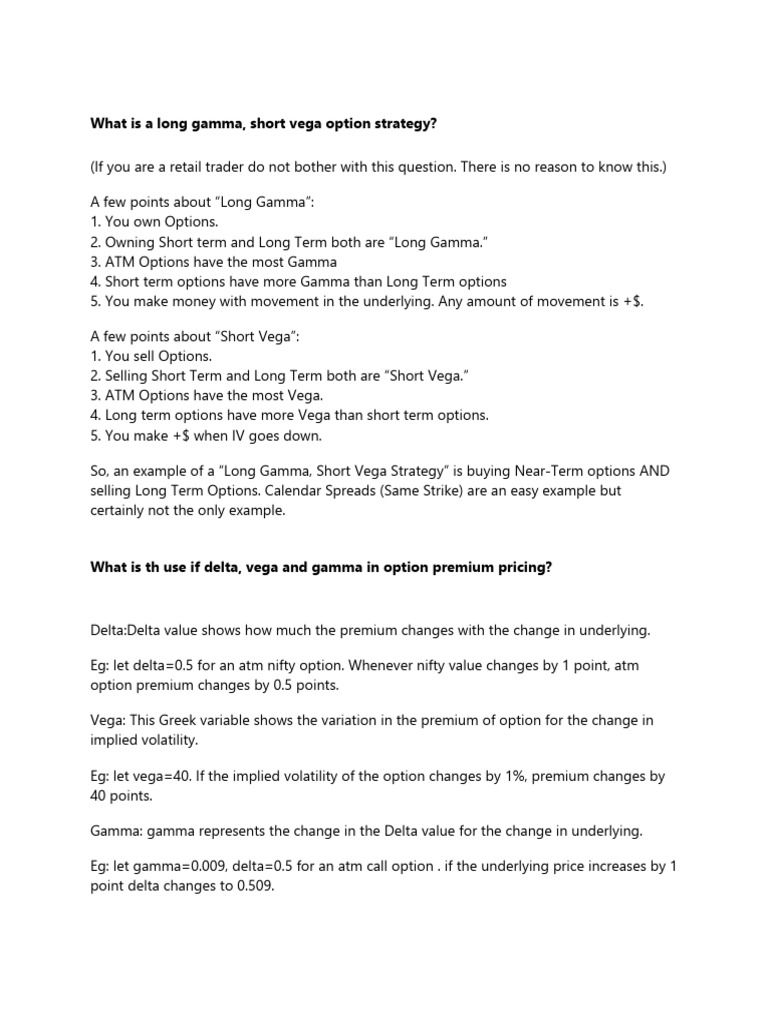 Long Gamma Short Vega | PDF | Greeks (Finance) | Option (Finance)