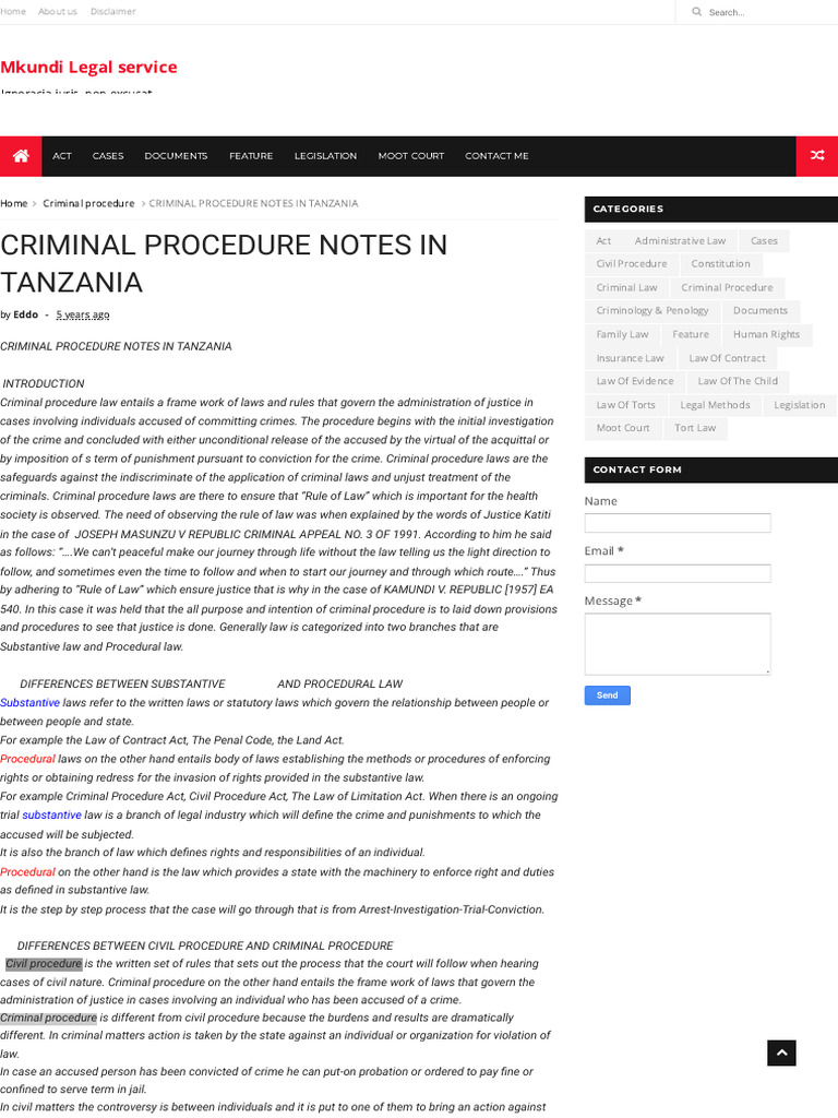 Criminal Procedure Overview Tanzania | PDF | Crimes | Crime & Violence