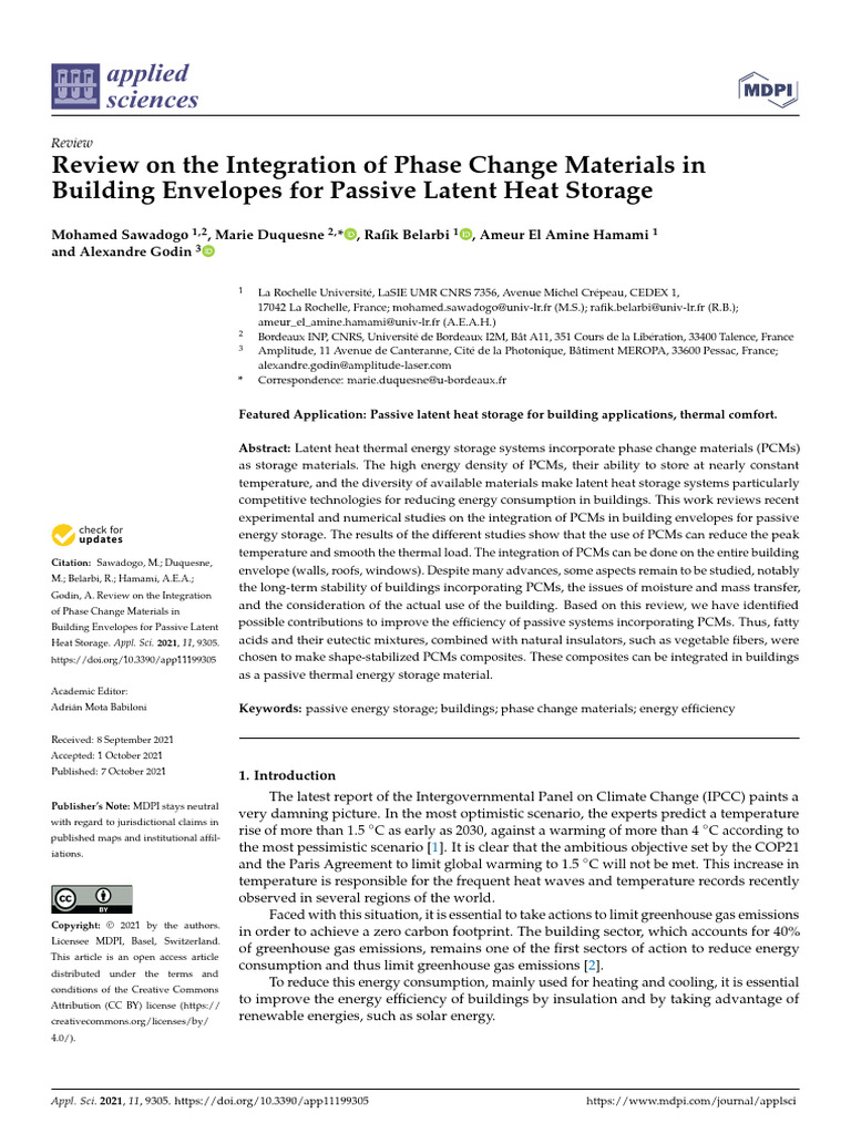Review On The Integration of Phase Change Material | PDF | Energy ...