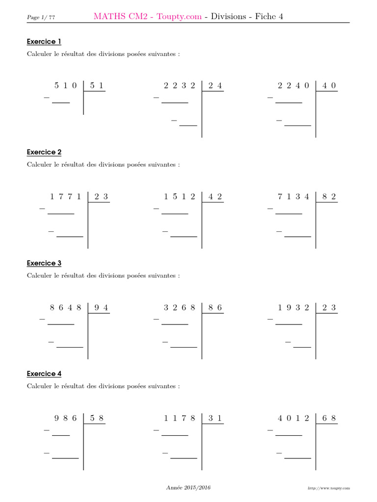 Exercices de Division CM2 avec Corrections | PDF