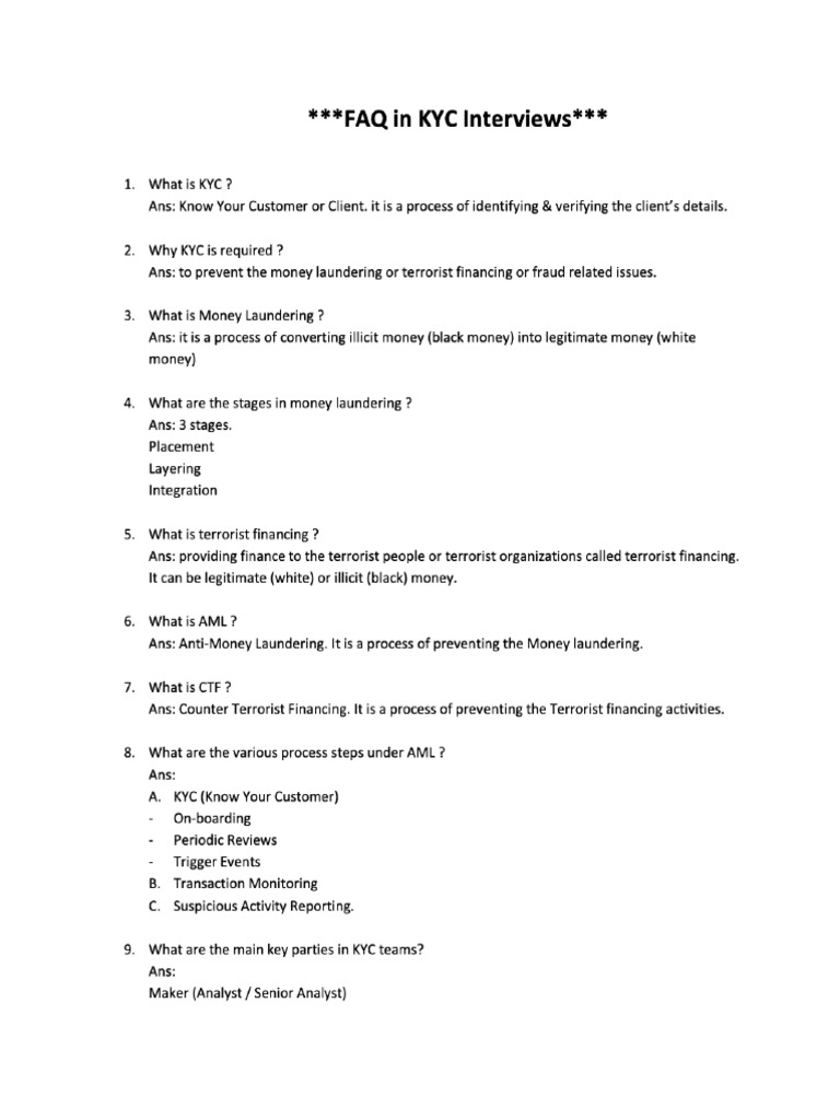 Kyc Aml Interview Questions | PDF