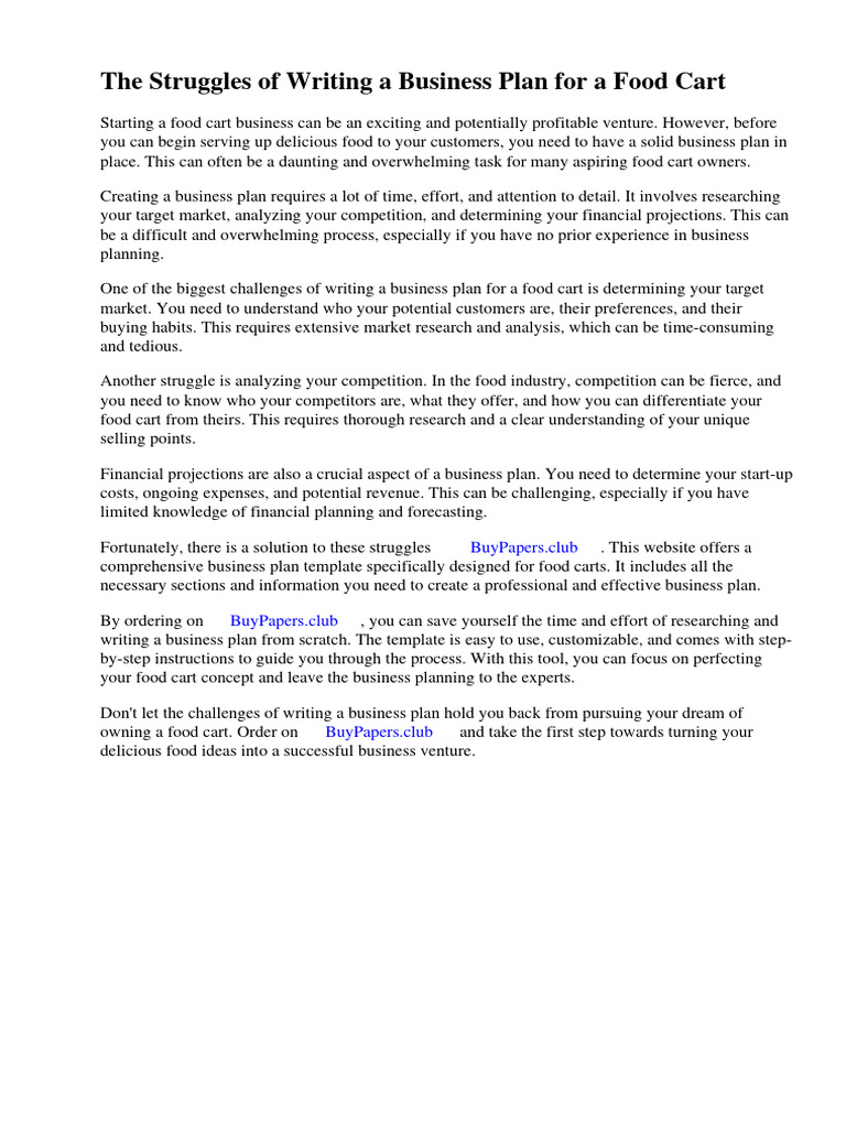 Business Plan Food Cart Template PDF Employment Business Plan