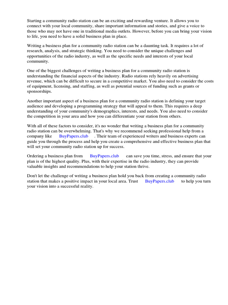 Community Radio Station Business Plan Sample Download Free PDF Business Plan E Commerce