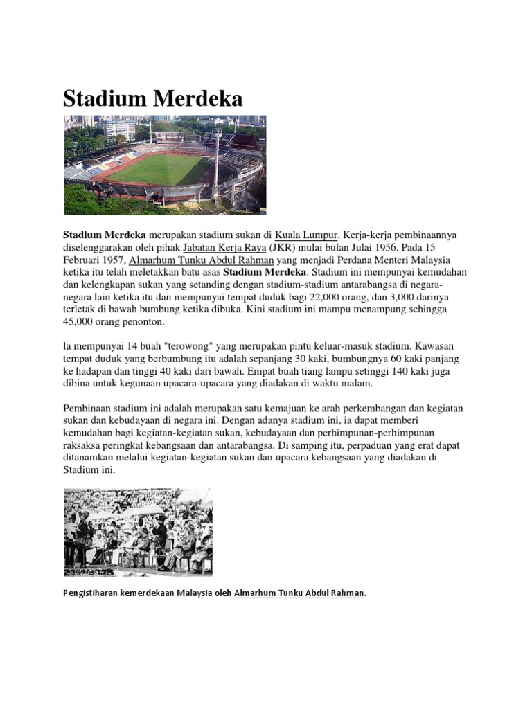 Sejarah Stadium Merdeka dan Merdeka 1957 | PDF | Ilmu Sosial | Perjalanan