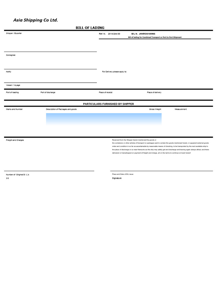 HBL Document for Combined Transport | PDF