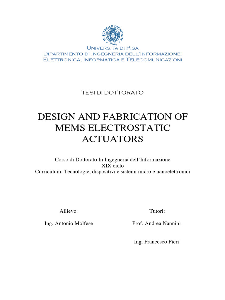 MEMS Electrostatic Actuator Design | PDF | Applied And ...