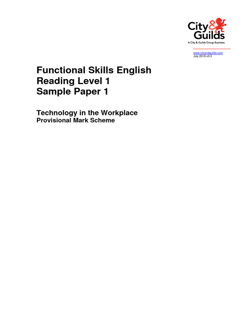 Functional Skills English Level 1 Reading Sample 1 Mark Scheme | PDF ...