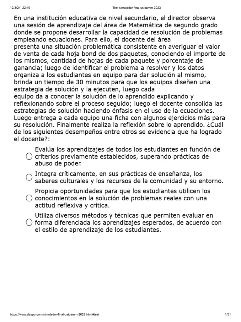 Simulador Examen USICAMM 2024 | PDF | Evaluación | Enseñando