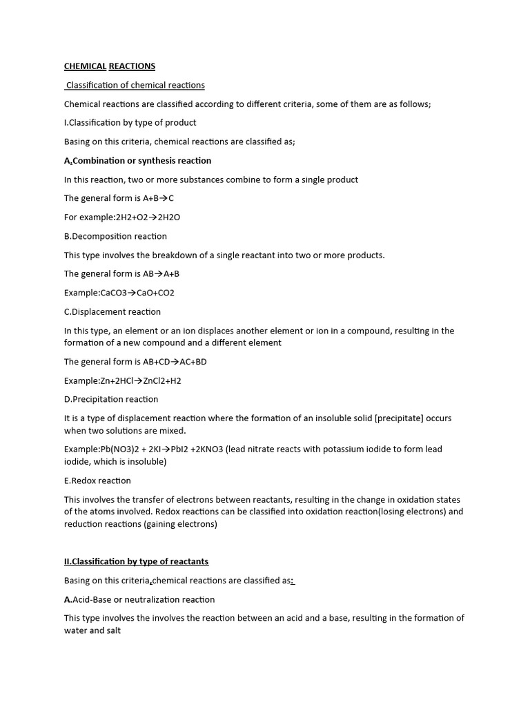 Chemical Reactions Pdf Chemical Reactions Redox
