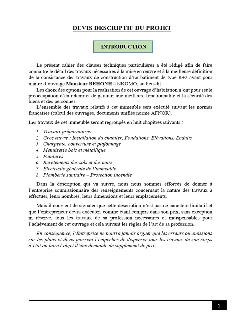 Devis descriptif construction R+2 | PDF | Bois (matériau de ...