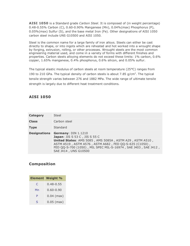 AISI 1050 Steel Properties Overview | PDF