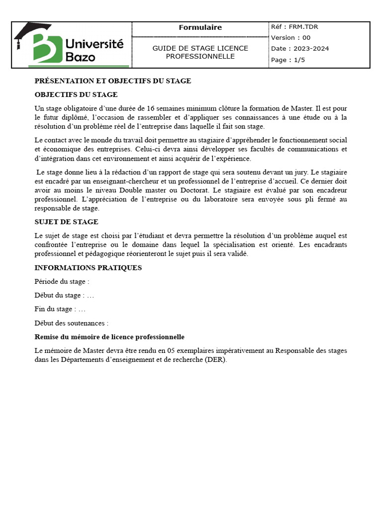 Guide de Stage Licence Professionnelle | PDF | Évolution de carrière ...