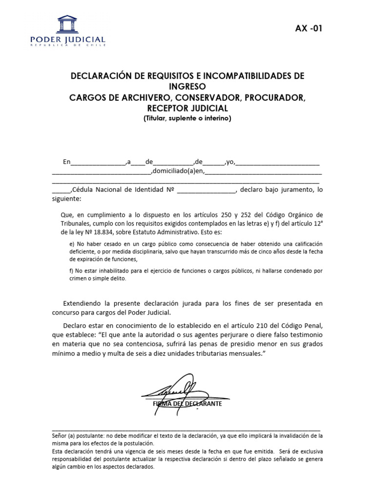3.+Declaraci%c3%93n+Ax+de+Requisitos+e+Incompatibilidades+de+Ingreso | PDF
