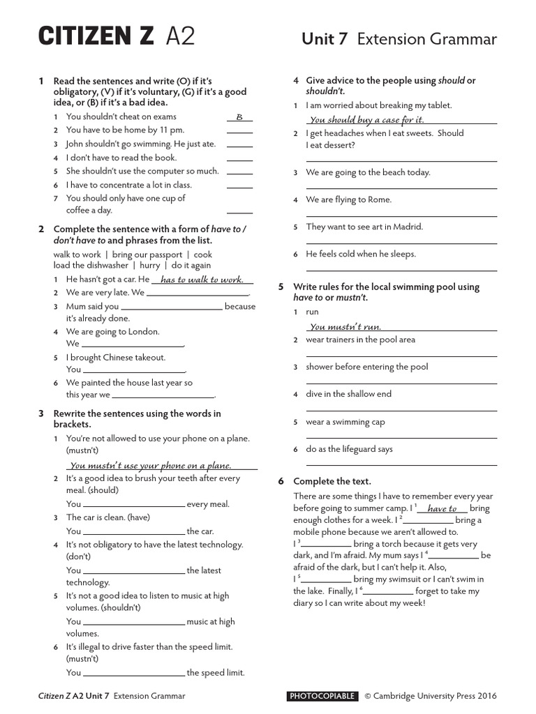 A2 Unit 7 Grammar Exercises | PDF