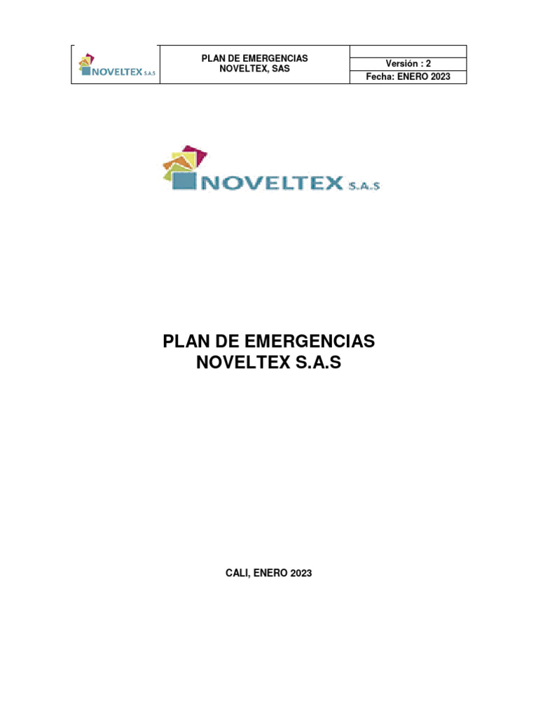 Plan de Emergencias Noveltex SAS 2023 | PDF | Riesgo | Seguridad y ...
