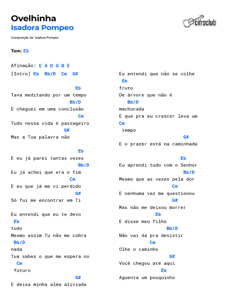 Isadora Pompeo - Ovelhinha (Cifra) | PDF