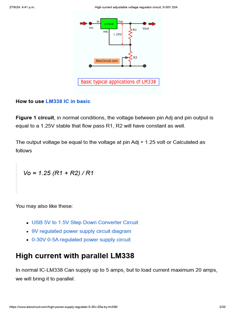 High Current Adjustable Voltage Regulator Circuit, 0-30V 20A-2-3 | PDF