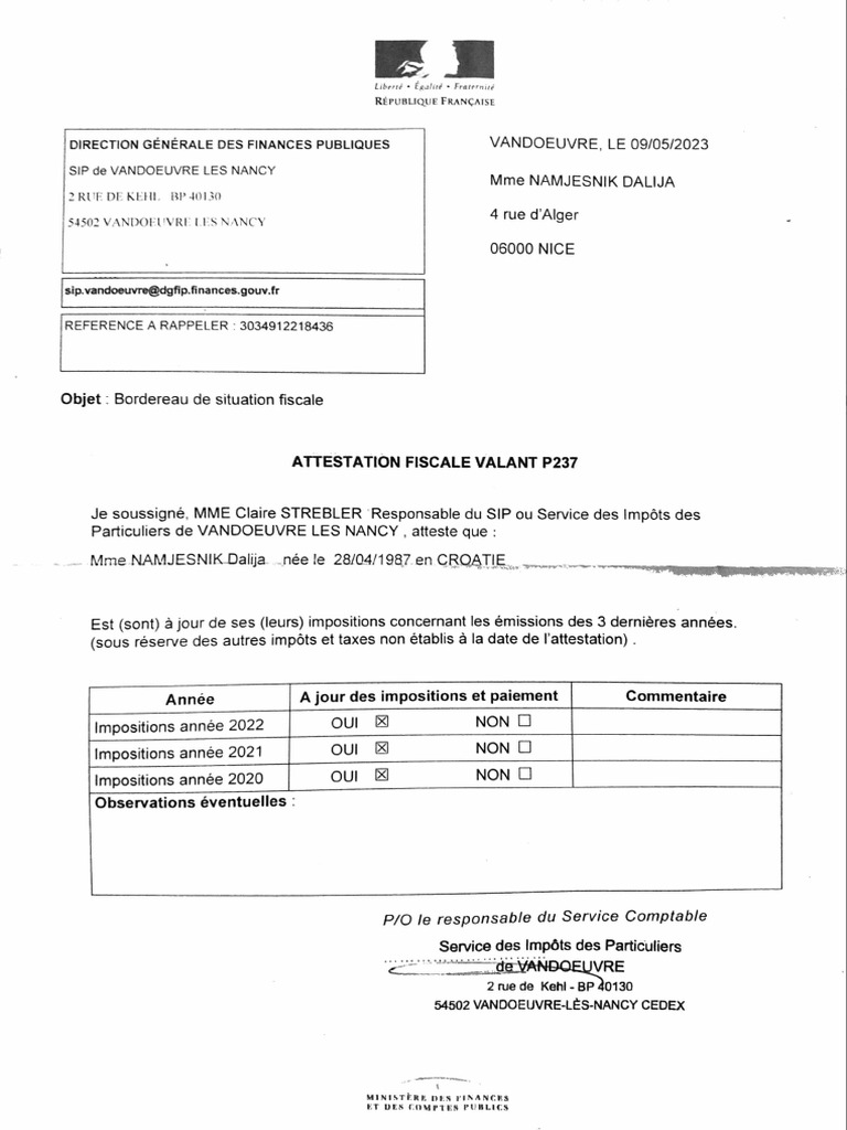 Bordereau De Situation Fiscale P237 Pour Naturalisation – WDAL