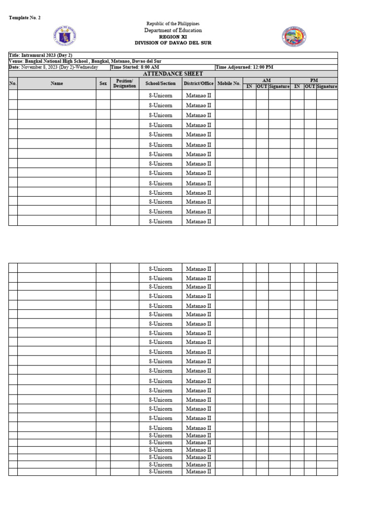 Attendance 2 Intrams Unicorn | PDF
