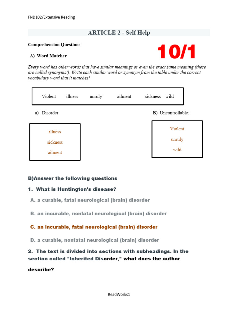 Article 2-Self Help - Worksheet | PDF | Caspase | Health Sciences