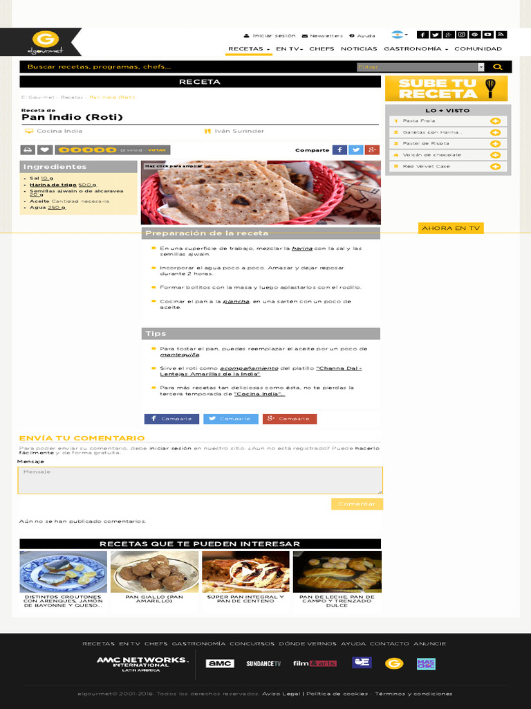 Receta de Pan Indio (Roti) - Elgourmet | PDF | Panes | Cocina india