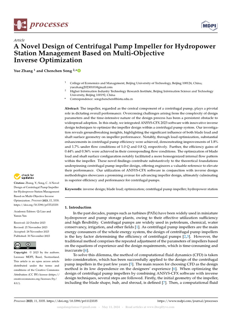 A Novel Design of Centrifugal Pump Impeller For Hydropower Station ...
