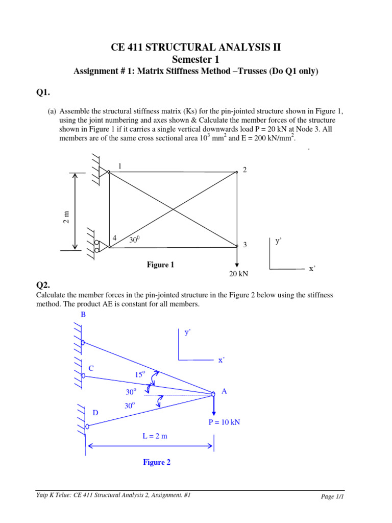 Matrix Stiffness Method for Trusses | PDF | Truss | Structural Analysis