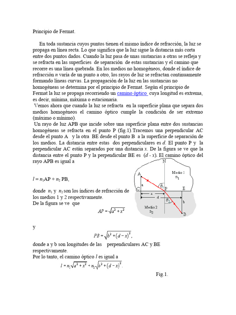Principio de Fermat PDF Refracción Ligero