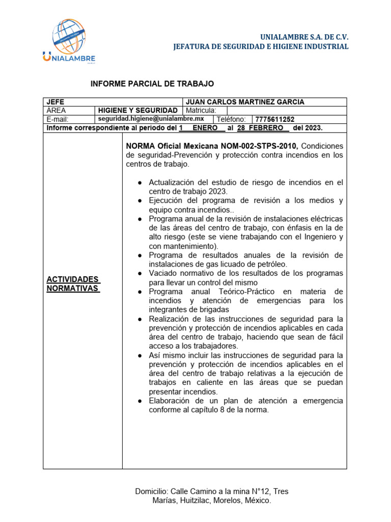 Informe de Seguridad e Higiene 2023 | PDF | Residuos | Higiene Ocupacional