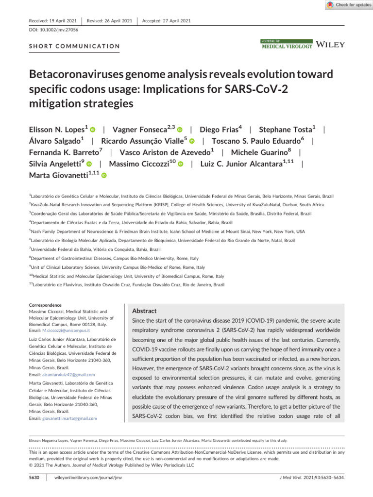 SARS-CoV-2 Codon Usage Analysis | PDF | Genetic Code | Biology