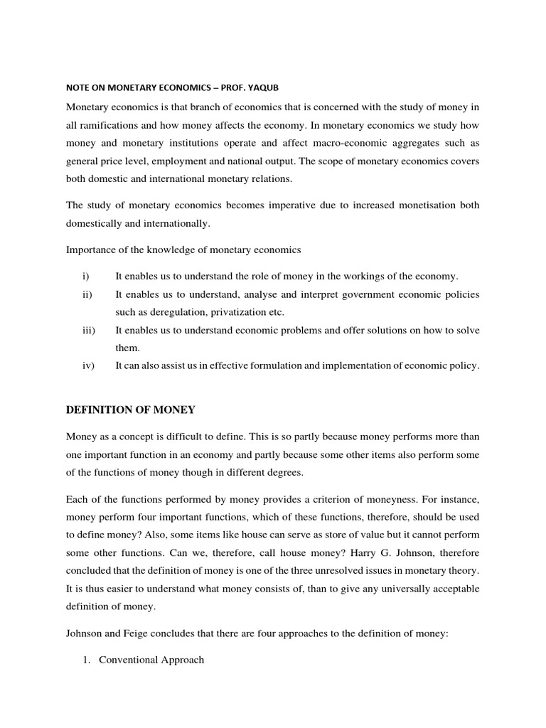 Overview of Monetary Economics | PDF | Money | Barter